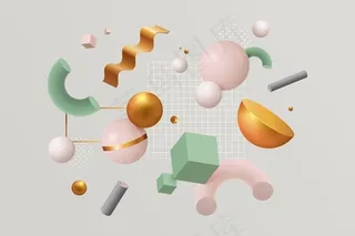 五彩缤纷的几何图形和成群的小正方形