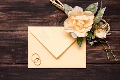 带订婚戒指的婚礼请柬