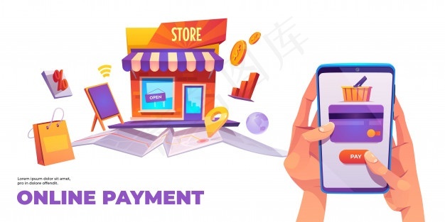 在线支付横幅banner，智能手机信用卡