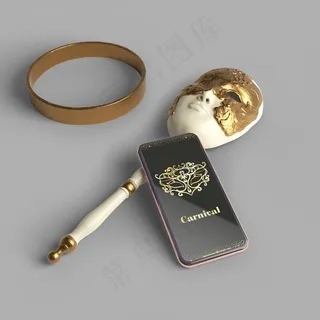 手机嘉年华应用程序模型样机和面具与戒指