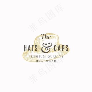 帽子和帽子商店抽象标志，符号或标志模板。