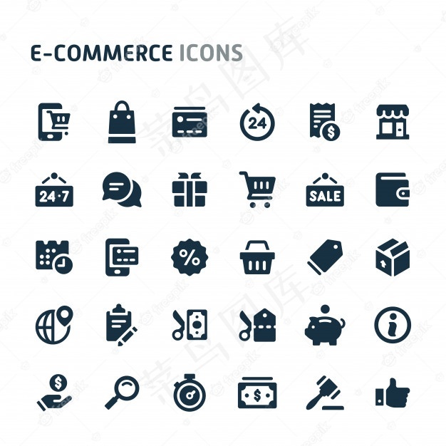 电子商务图标集。菲利奥黑图标系列。