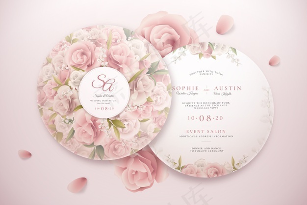 优雅圆形婚礼请柬套装模板