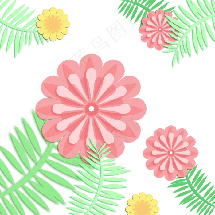 多层花朵树叶装扮粉嫩(2000X2000(DPI:300))psd模版下载
