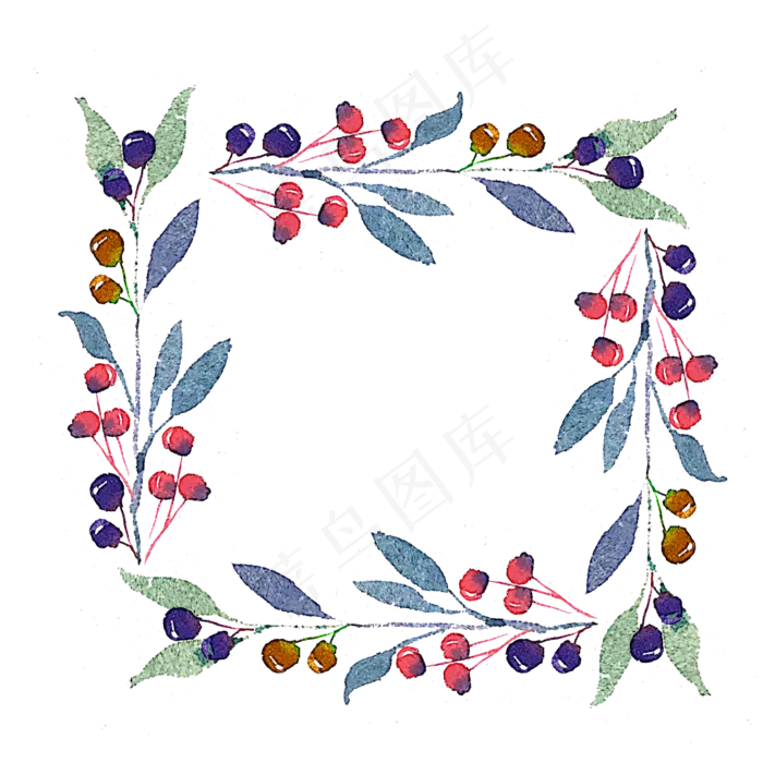水彩山楂花环插图(2000X2000(DPI:300))psd模版下载