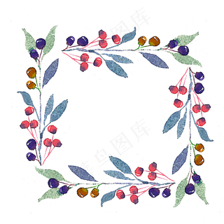 水彩山楂花环插图