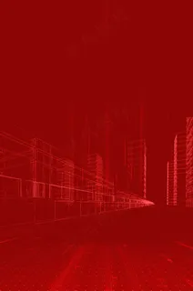 红色简约城市剪影