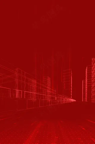 红色简约城市剪影