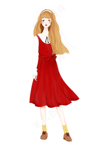 女生节女神节妇女节水彩卡通红衣,免抠元素