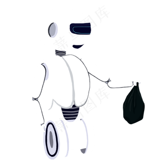 卡通手绘智能机器人打扫卫生元素,免抠元素
