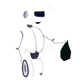 卡通手绘智能机器人打扫卫生元素,免抠元素