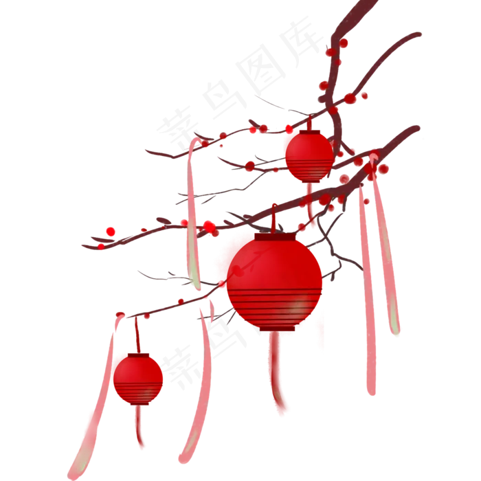 中国风水墨梅花灯笼,免抠元素(2000*2000px)psd模版下载
