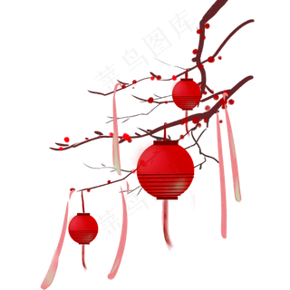 中国风水墨梅花灯笼,免抠元素