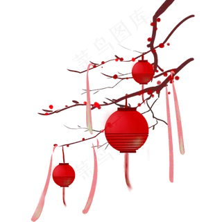 中国风水墨梅花灯笼,免抠元素