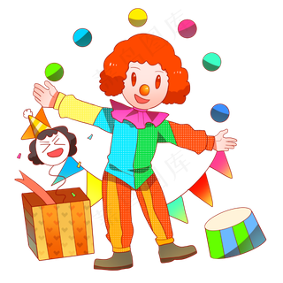 愚人节小丑和旗帜,免抠元素