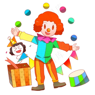 愚人节小丑和旗帜,免抠元素