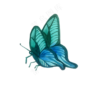 蓝绿蝴蝶翅膀昆虫PNG渐变,免抠元素