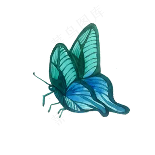 蓝绿蝴蝶翅膀昆虫PNG渐变,免抠元素