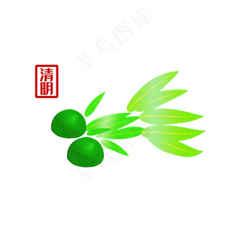 清明节创意青团与柳叶装饰PNG