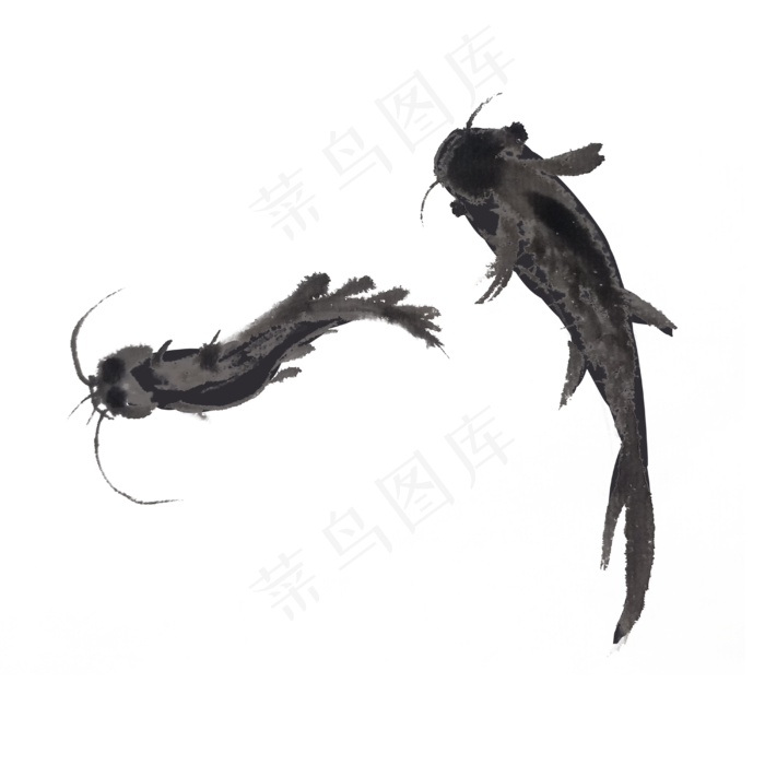 水墨鱼夏季手绘素材(4000X4000(DPI:300))psd模版下载