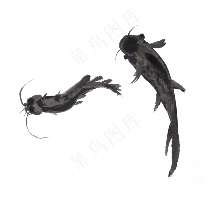 水墨鱼夏季手绘素材(4000X4000(DPI:300))psd模版下载