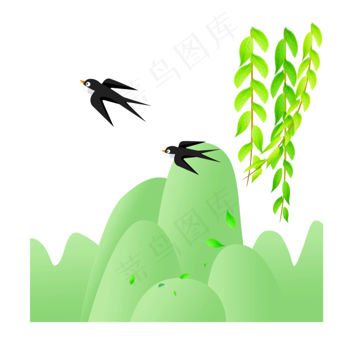 矢量卡通春天飞鸟树木