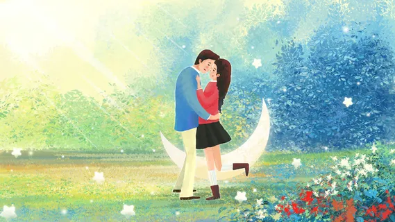 情人节温馨治愈月亮下的幸福