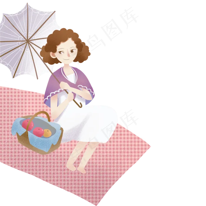 卡通女孩打伞坐在地毯上(2000X2000(DPI:300))psd模版下载