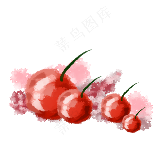 水彩水果樱桃一堆(2000X2000(DPI:300))psd模版下载