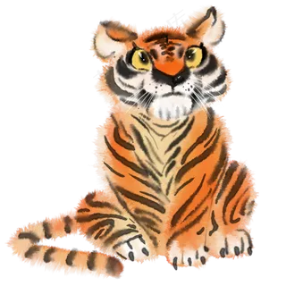 水彩动物手绘老虎元素