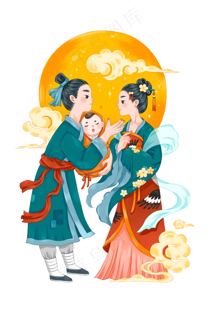 国潮七夕牛郎织女团聚(2953X4429(DPI:300))psd模版下载