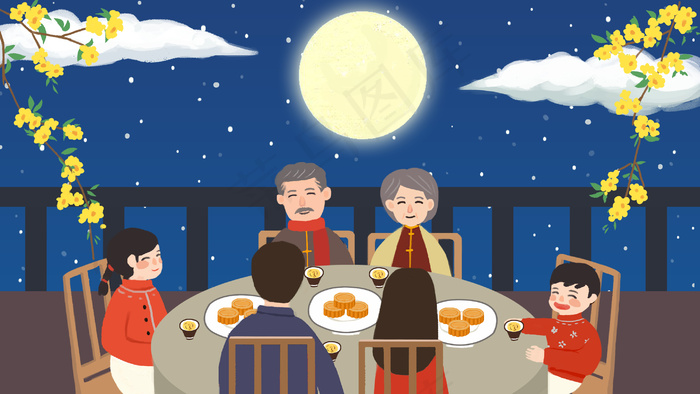 在圆圆的月亮下一家人团圆过中秋(2880X1620(DPI:300))psd模版下载
