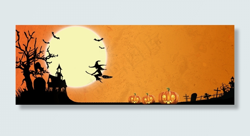 插画风万圣节阴森树林电商banner