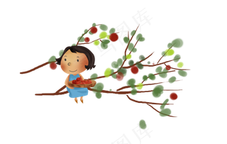 立秋秋天摘苹果的女孩,免抠元素