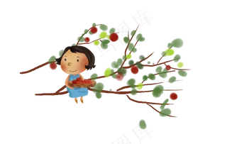 立秋秋天摘苹果的女孩,免抠元素