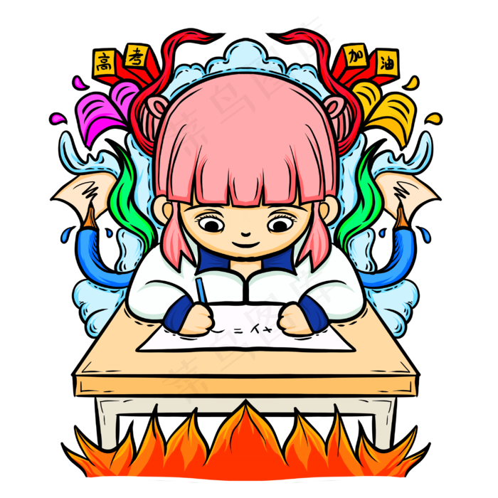 时尚漫画高考热血加油冲刺PNG(3000X3000(DPI:300))psd模版下载