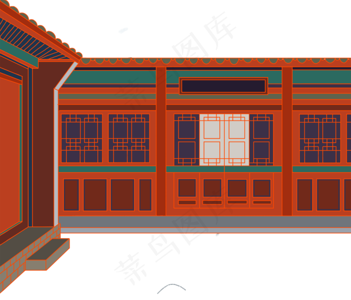 国潮卡通手绘中国风古建筑