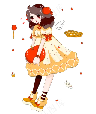 平安夜苹果甜品糕点少女拟人可爱,免抠元素