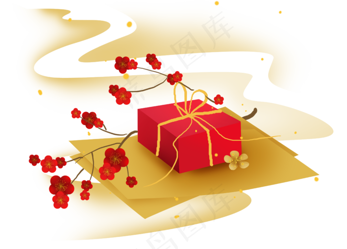 新年元宵节礼物和红梅,免抠元素(2496X1793(DPI:300))psd模版下载