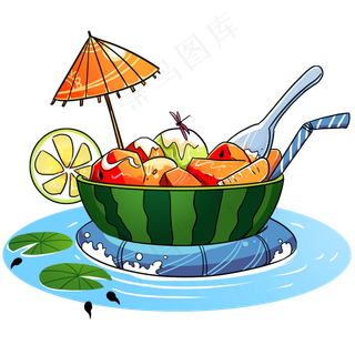 夏天蓝色卡通元素夏天西瓜水果甜