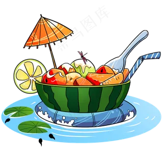 夏天蓝色卡通元素夏天西瓜水果甜