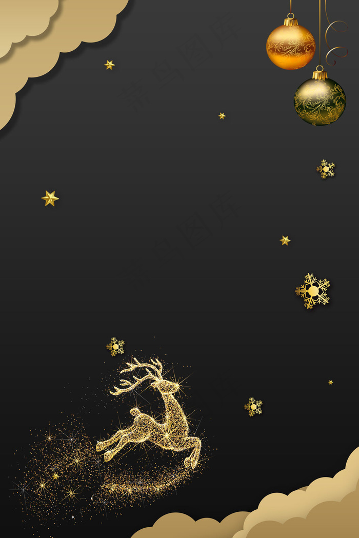 圣诞节折纸风金色麋鹿海报背景图片素材