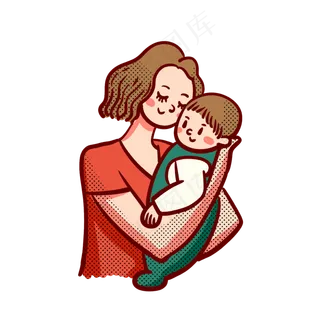 卡通矢量免抠可爱母亲节抱着婴儿