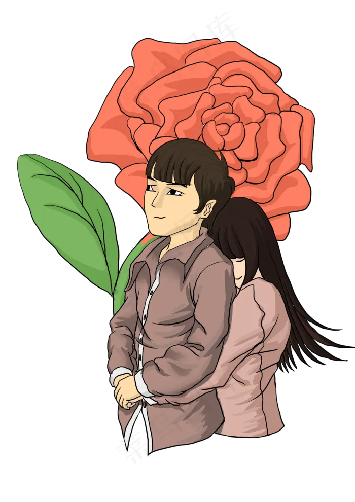 情人节灰色手绘情侣相拥玫瑰免扣(2480X3507(DPI:300))psd模版下载