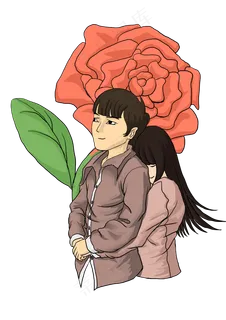 情人节灰色手绘情侣相拥玫瑰免扣