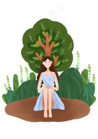植树节坐在树下的小女孩可爱