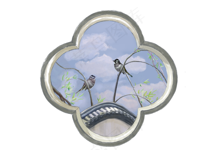 古典园林窗中春日,免抠元素