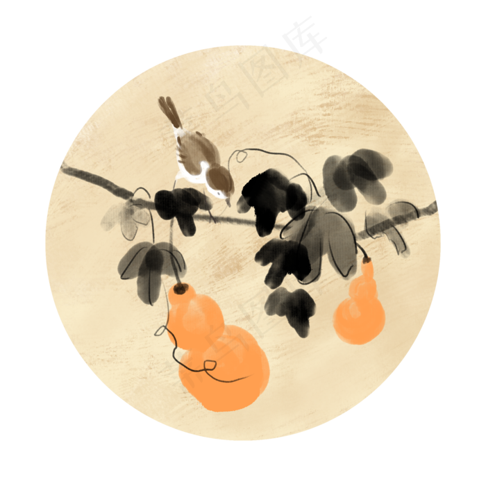 中国风古典风格古风水墨花鸟矢量,免抠元素