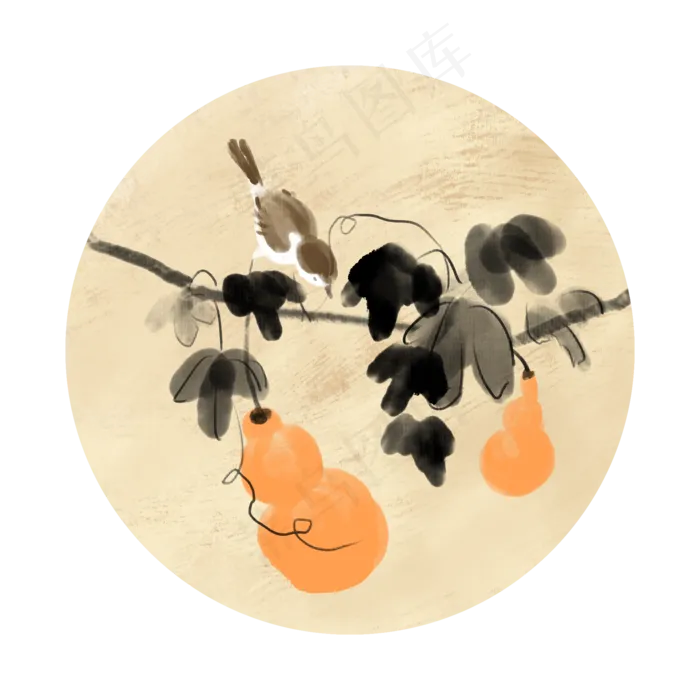 中国风古典风格古风水墨花鸟矢量,免抠元素