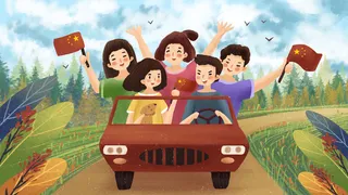 国庆朋友们一起开车自驾旅游场景